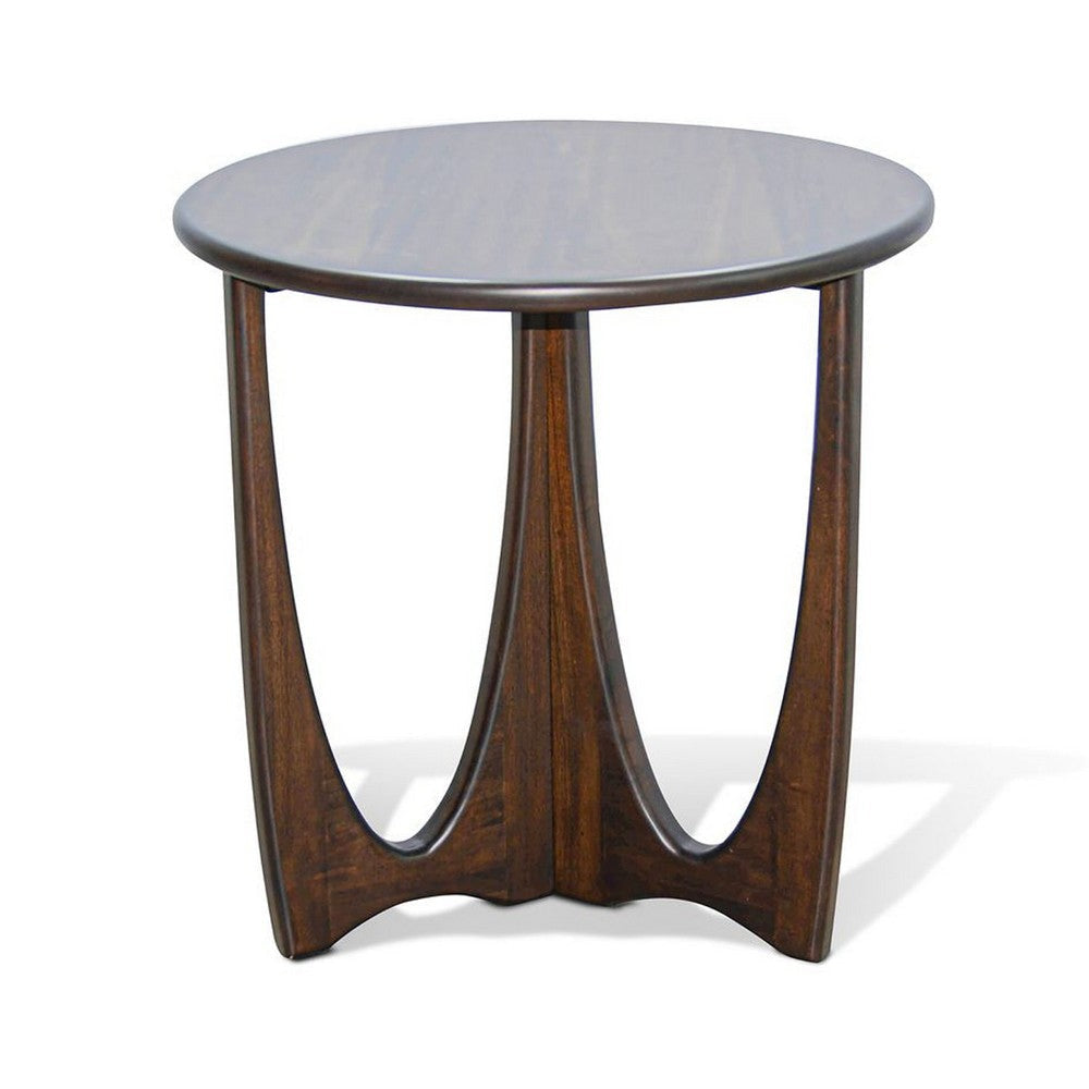 Natra Side End Table | 26’’ Round | Cutout Base | Dark Brown Solid Wood BM340380