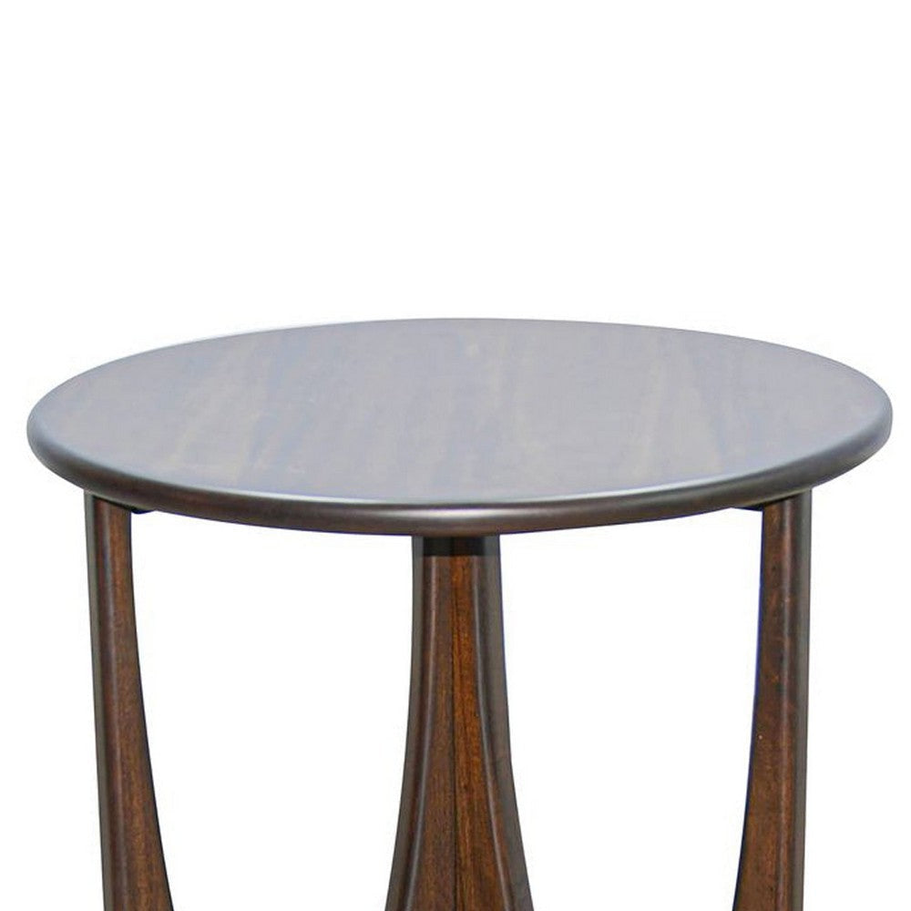 Natra Side End Table | 26’’ Round | Cutout Base | Dark Brown Solid Wood BM340380