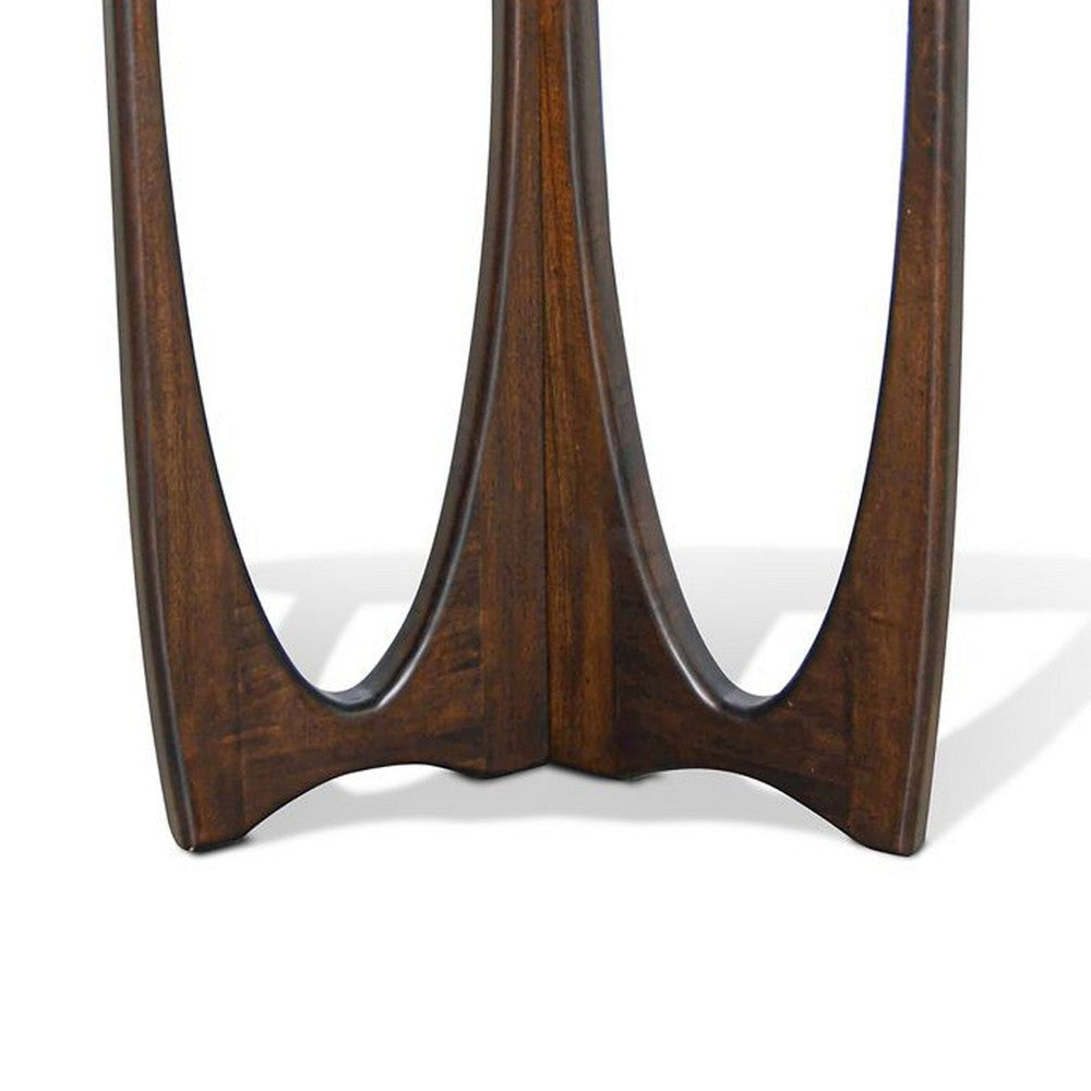 Natra Side End Table | 26’’ Round | Cutout Base | Dark Brown Solid Wood BM340380