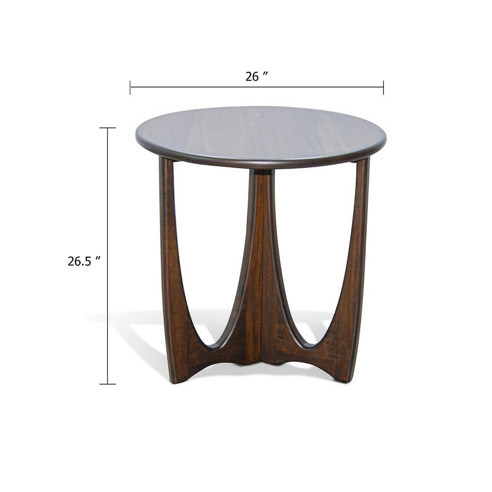 Natra Side End Table | 26’’ Round | Cutout Base | Dark Brown Solid Wood BM340380
