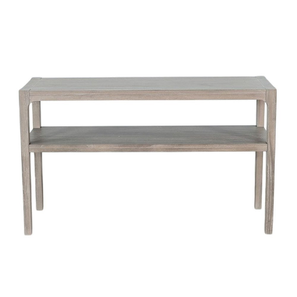 Fela Sofa Console Table | 48’’ Top w Shelf | Natural Brown Solid Wood BM340381