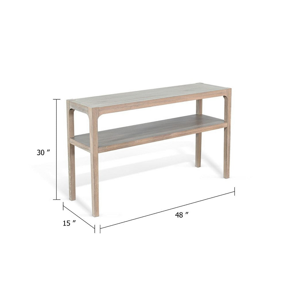 Fela Sofa Console Table | 48’’ Top w Shelf | Natural Brown Solid Wood BM340381