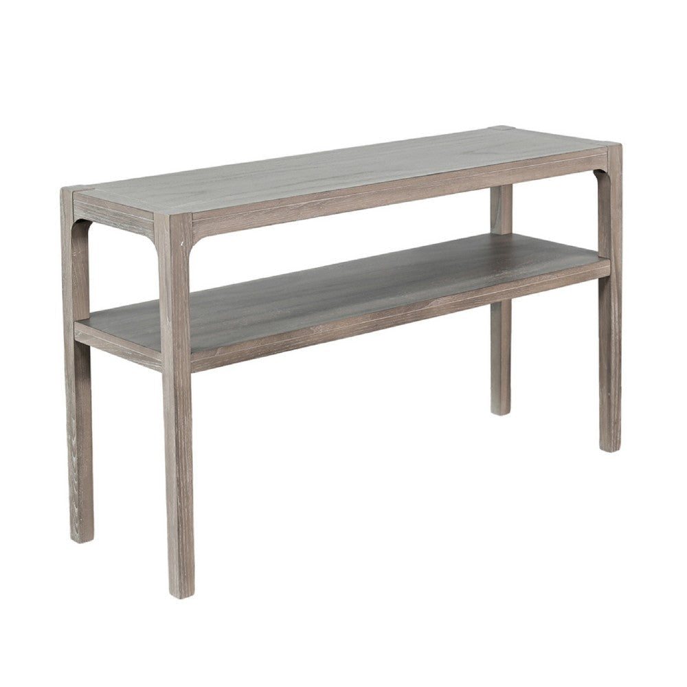 Fela Sofa Console Table | 48" Top w Shelf | Natural Brown Solid Wood