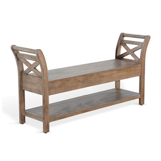 Demi 48" Storage Bench | Lower Shelf | Natural Brown Solid Wood