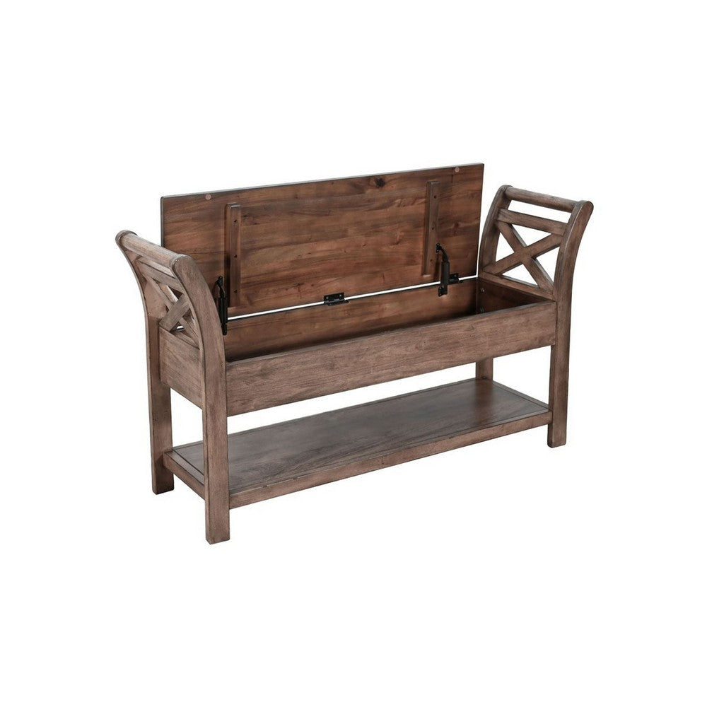 Demi 48’’ Storage Bench | Lower Shelf | Natural Brown Solid Wood BM340384