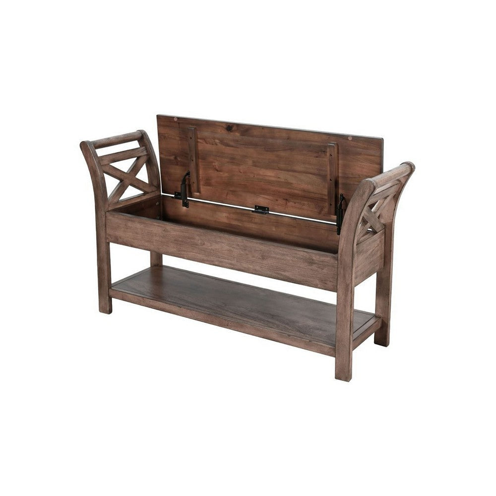 Demi 48’’ Storage Bench | Lower Shelf | Natural Brown Solid Wood BM340384