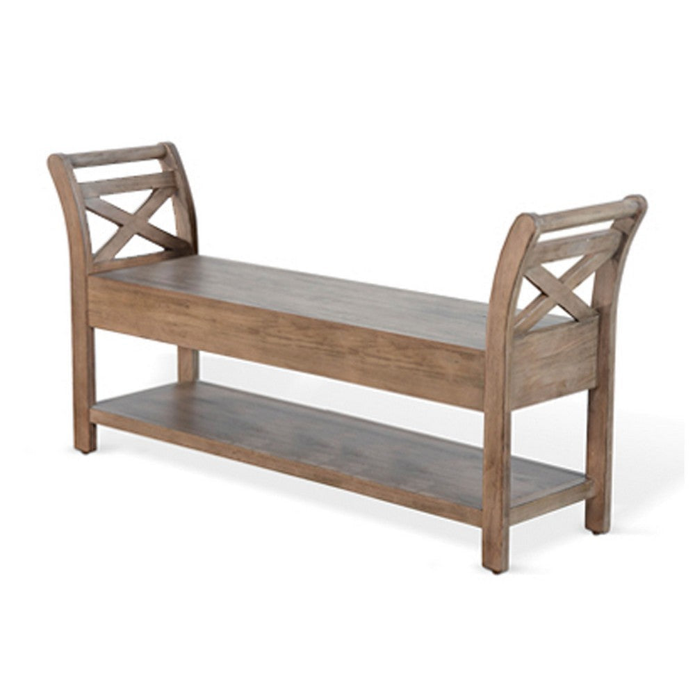 Demi 48’’ Storage Bench | Lower Shelf | Natural Brown Solid Wood BM340384