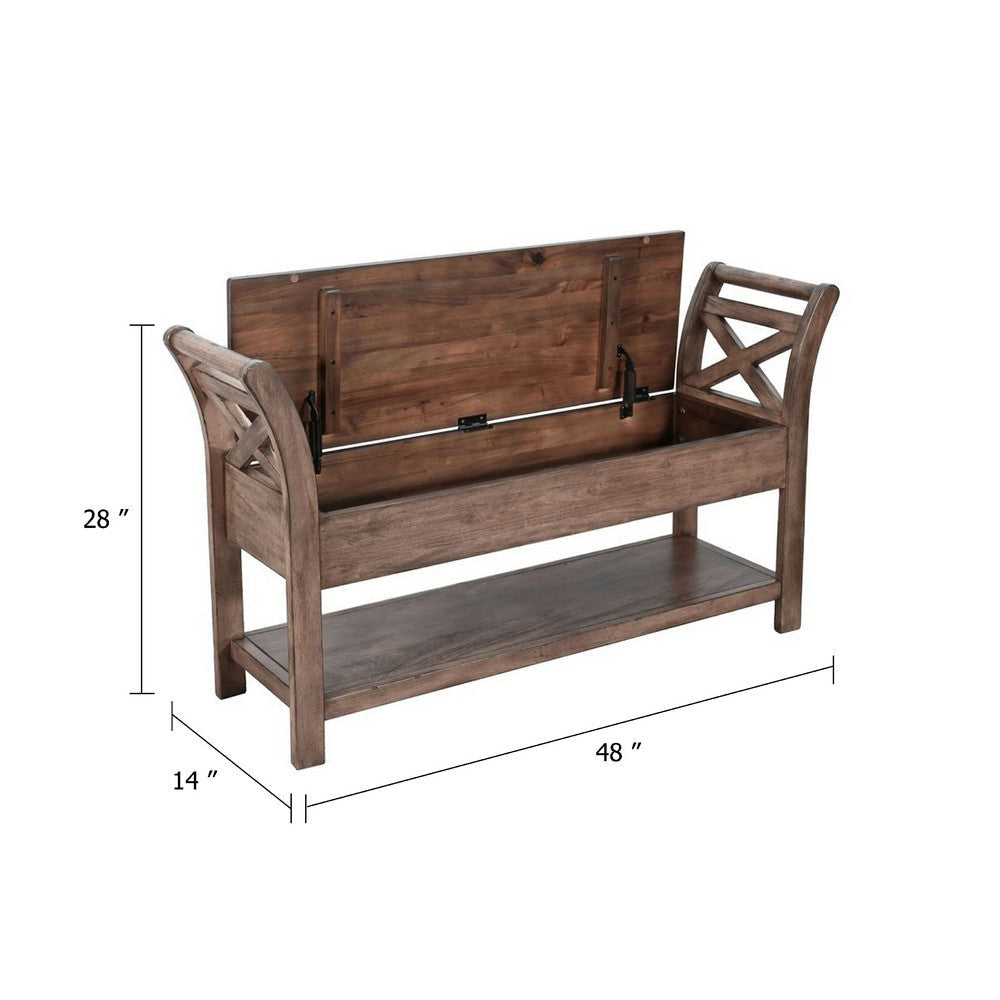 Demi 48’’ Storage Bench | Lower Shelf | Natural Brown Solid Wood BM340384