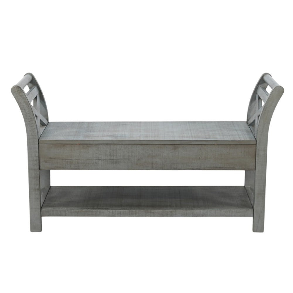 Demi 48’’ Storage Bench | Lower Shelf | Rustic Blue Solid Wood BM340385