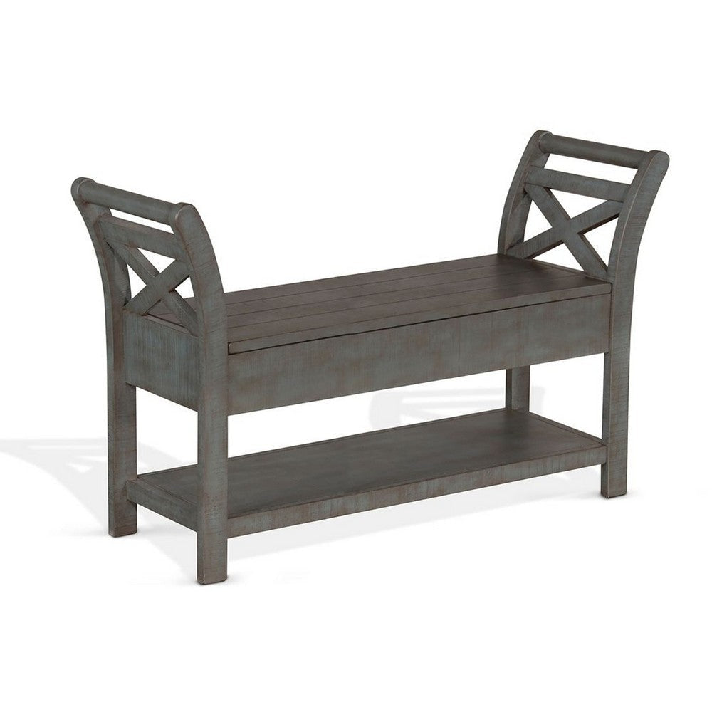 Demi 48" Storage Bench | Lower Shelf | Rustic Blue Solid Wood