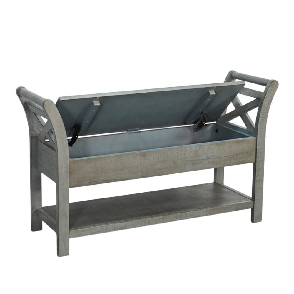 Demi 48’’ Storage Bench | Lower Shelf | Rustic Blue Solid Wood BM340385