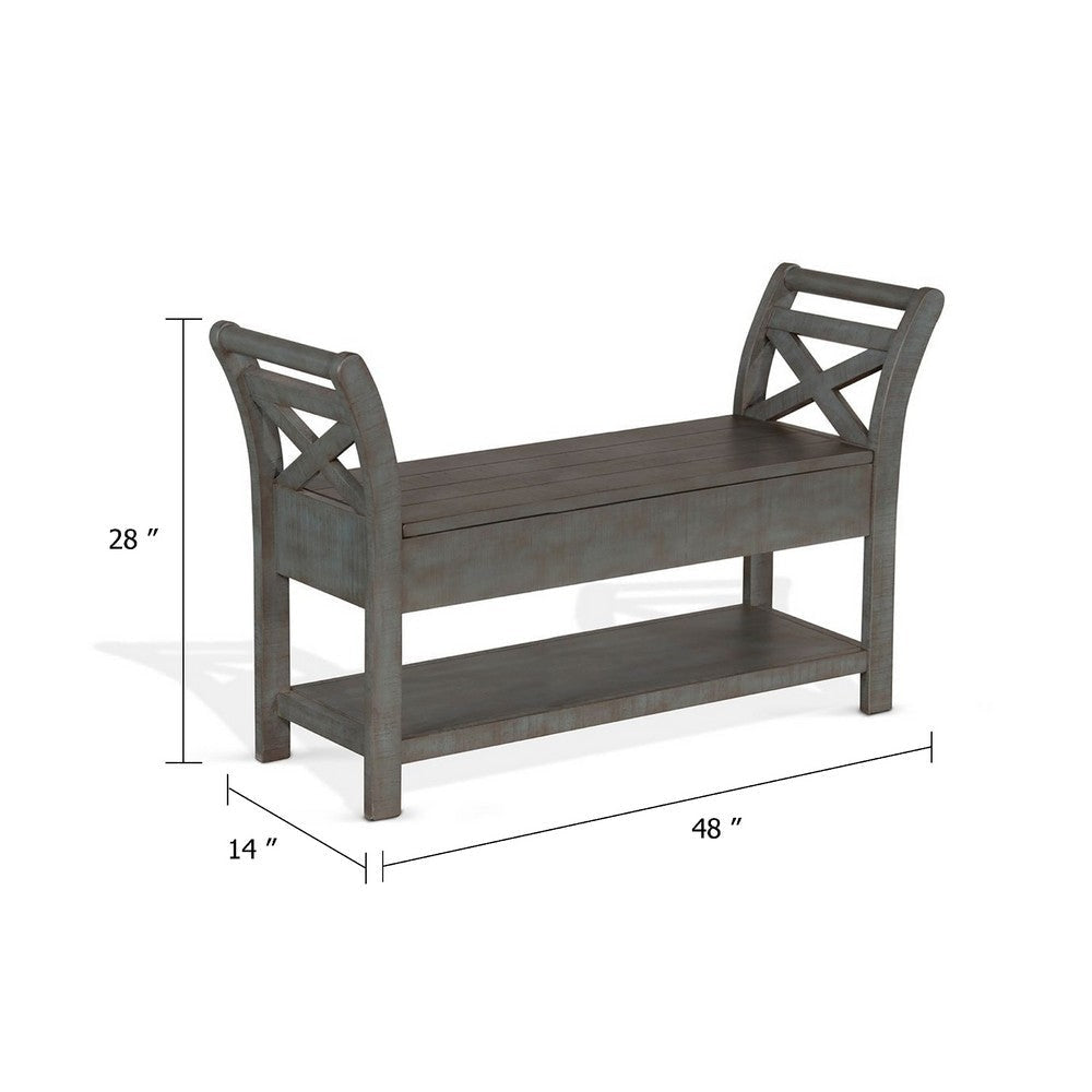 Demi 48’’ Storage Bench | Lower Shelf | Rustic Blue Solid Wood BM340385