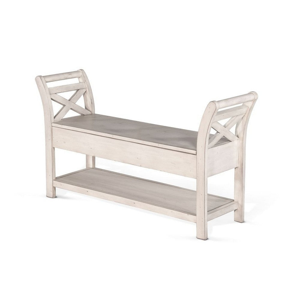 Demi 48’’ Storage Bench | Lower Shelf | Rustic White Solid Wood BM340386