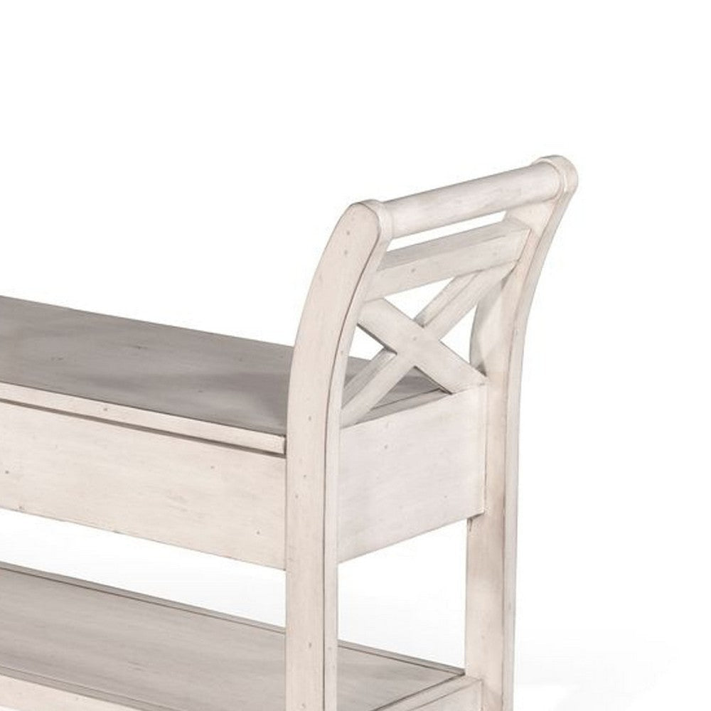 Demi 48’’ Storage Bench | Lower Shelf | Rustic White Solid Wood BM340386