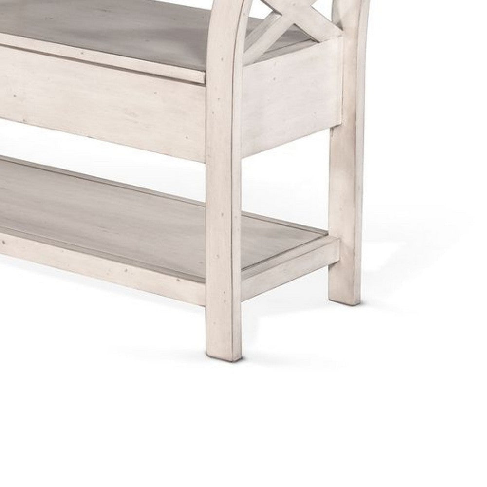 Demi 48’’ Storage Bench | Lower Shelf | Rustic White Solid Wood BM340386