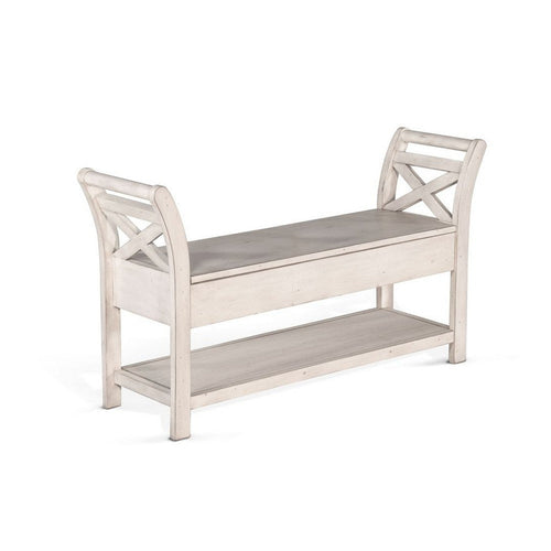 Demi 48" Storage Bench | Lower Shelf | Rustic White Solid Wood