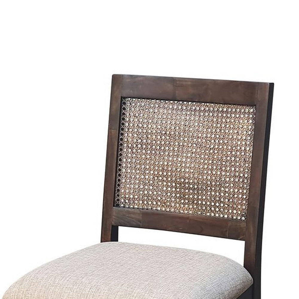 Zemi Dining Chair Set of 2 | Rattan Back | Beige | Dark Brown Solid Wood