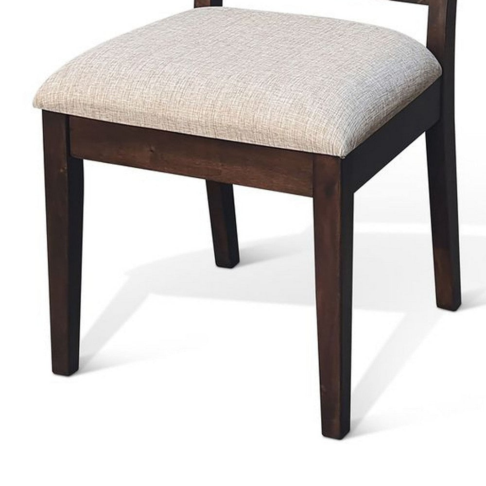 Zemi Dining Chair Set of 2 | Rattan Back | Beige | Dark Brown Solid Wood