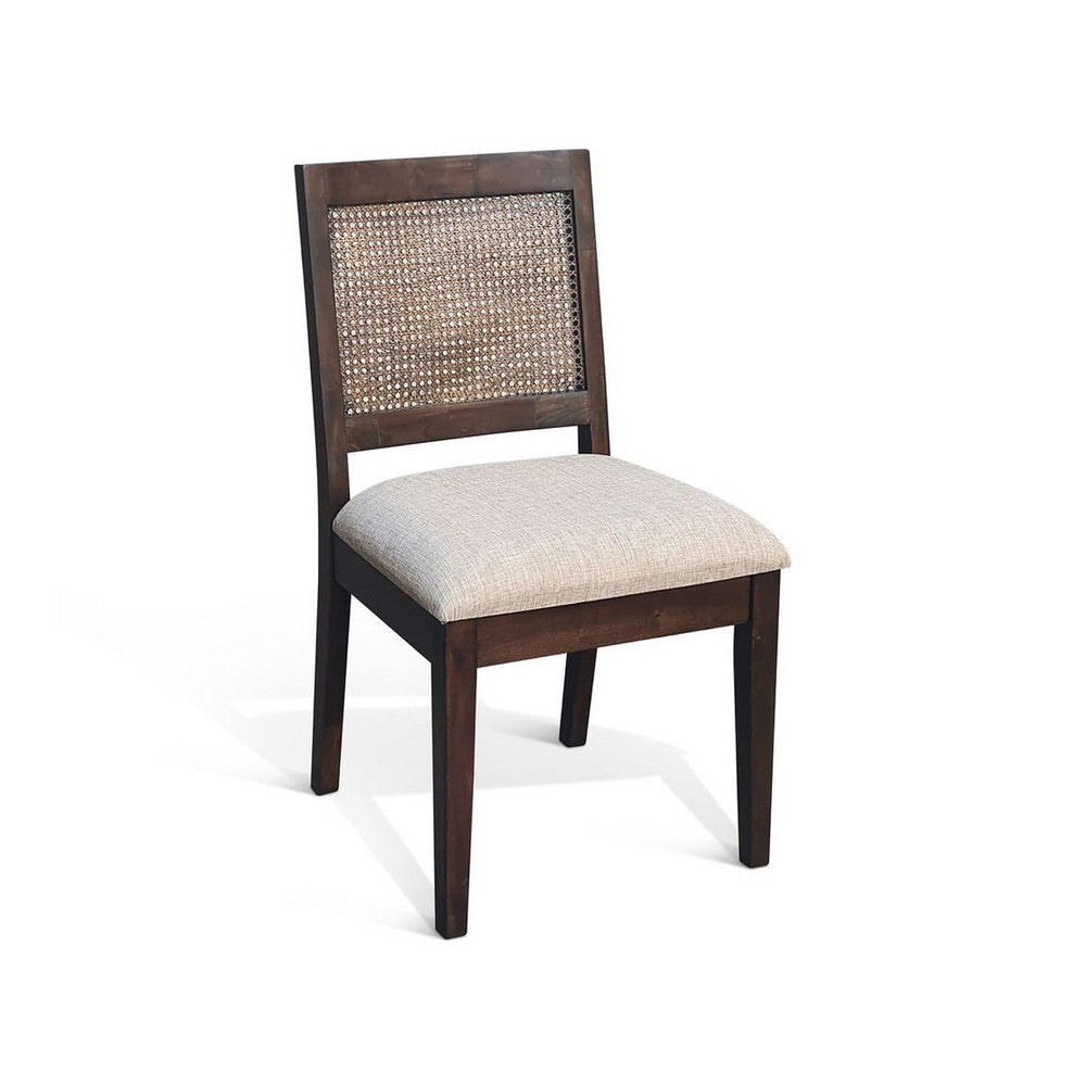 Zemi Dining Chair Set of 2 | Rattan Back | Beige | Dark Brown Solid Wood