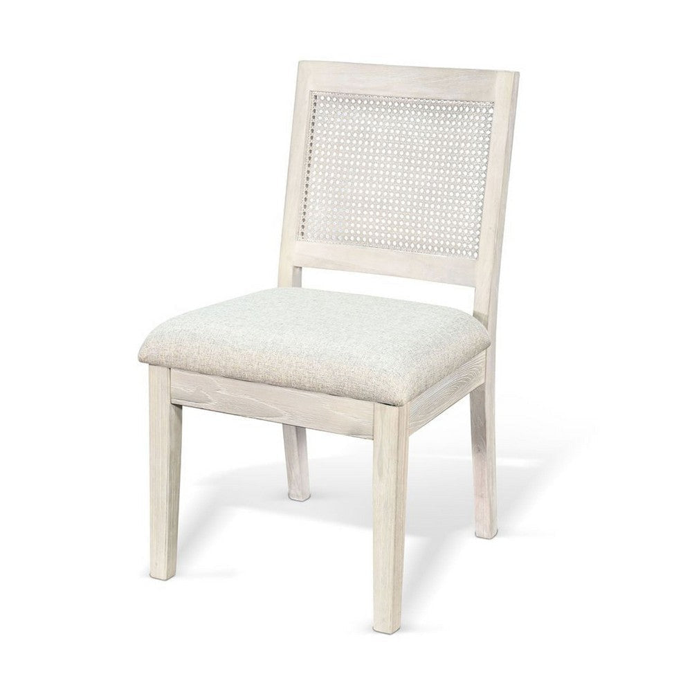 Zemi Dining Chair Set of 2 | Rattan Back | Beige | Light Gray Solid Wood