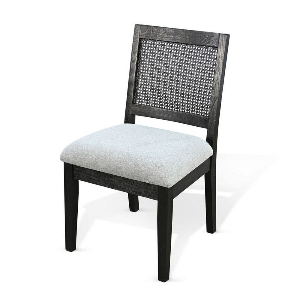 Zemi Dining Chair Set of 2 | Rattan Back | Beige Seat | Black Solid Wood