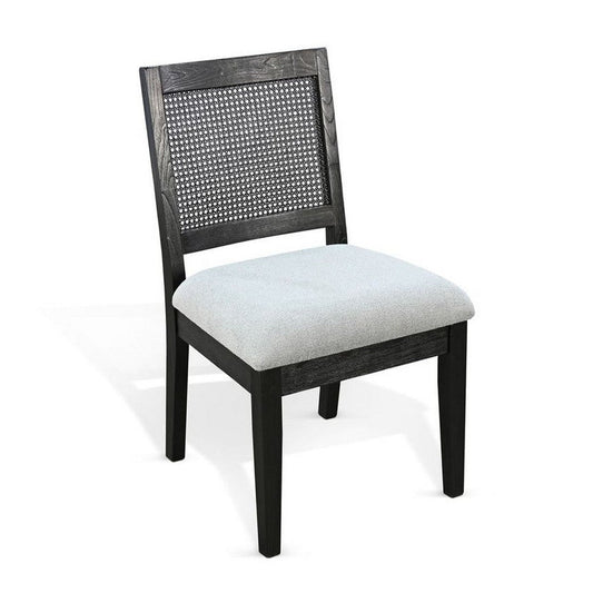 Zemi Dining Chair Set of 2 | Rattan Back | Beige Seat | Black Solid Wood
