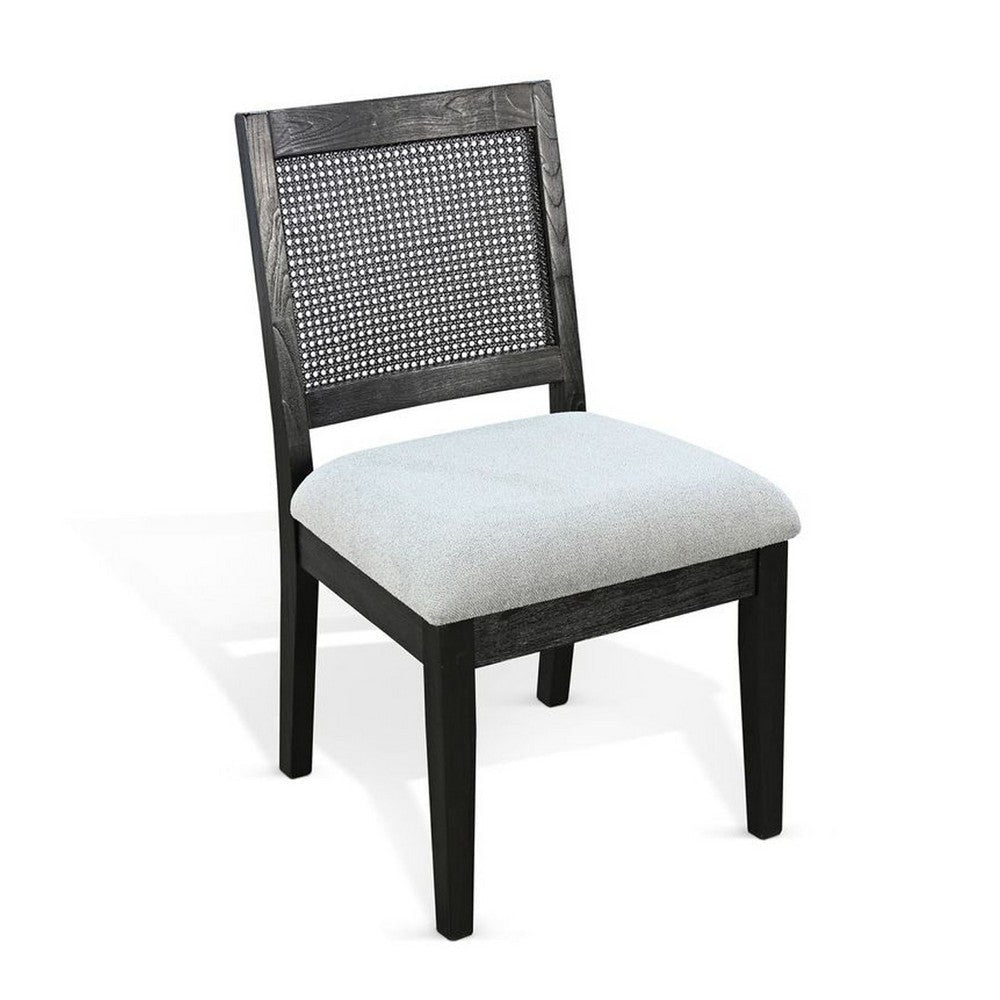 Zemi Dining Chair Set of 2 | Rattan Back | Beige Seat | Black Solid Wood