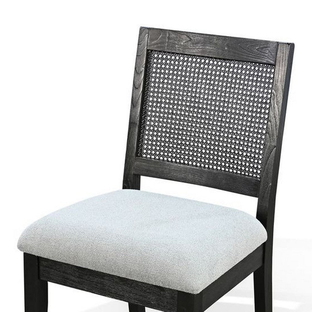 Zemi Dining Chair Set of 2 | Rattan Back | Beige Seat | Black Solid Wood