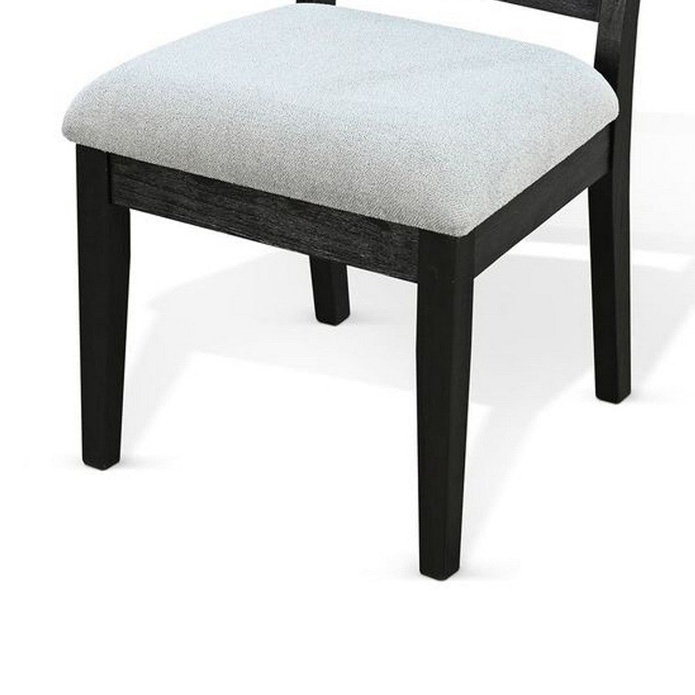 Zemi Dining Chair Set of 2 | Rattan Back | Beige Seat | Black Solid Wood