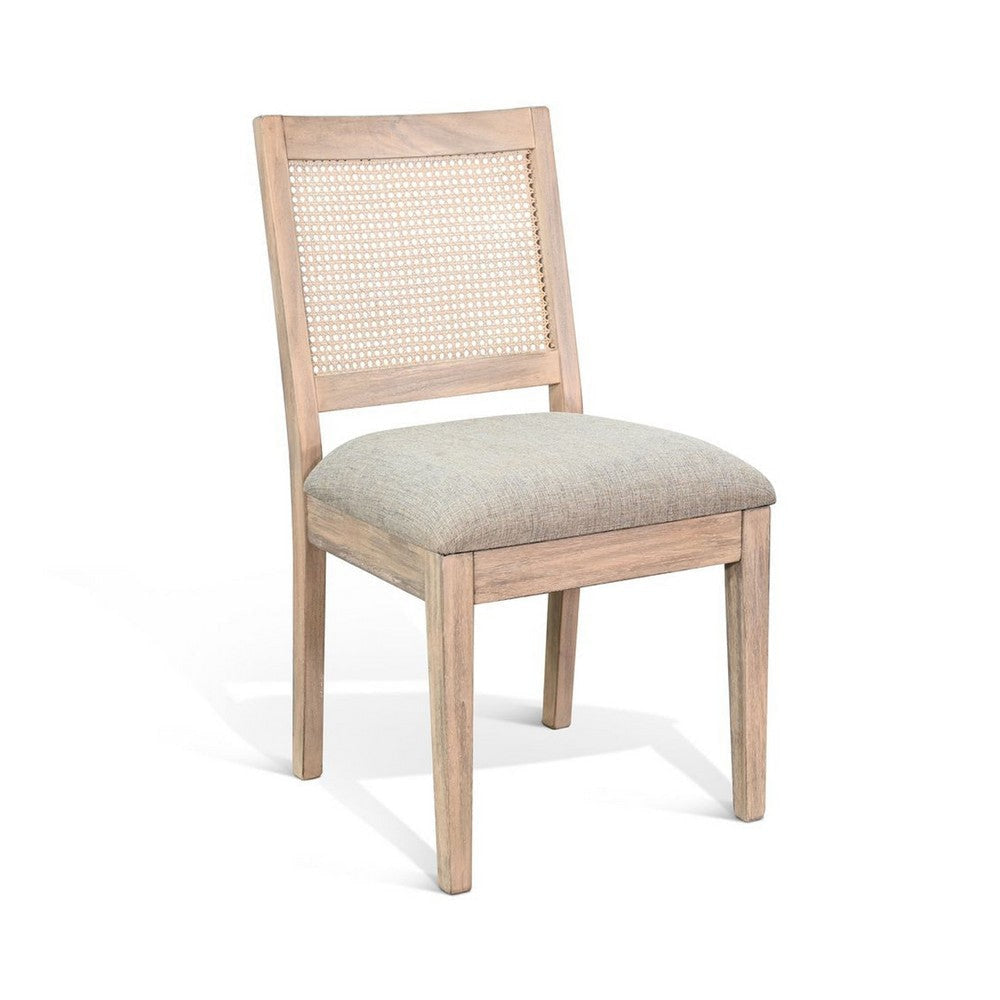 Zemi Dining Chair Set of 2 | Rattan | Beige | Natural Brown Solid Wood