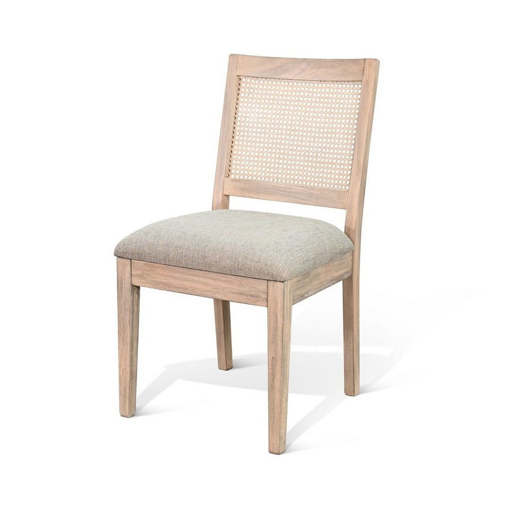 Zemi Dining Chair Set of 2 | Rattan | Beige | Natural Brown Solid Wood