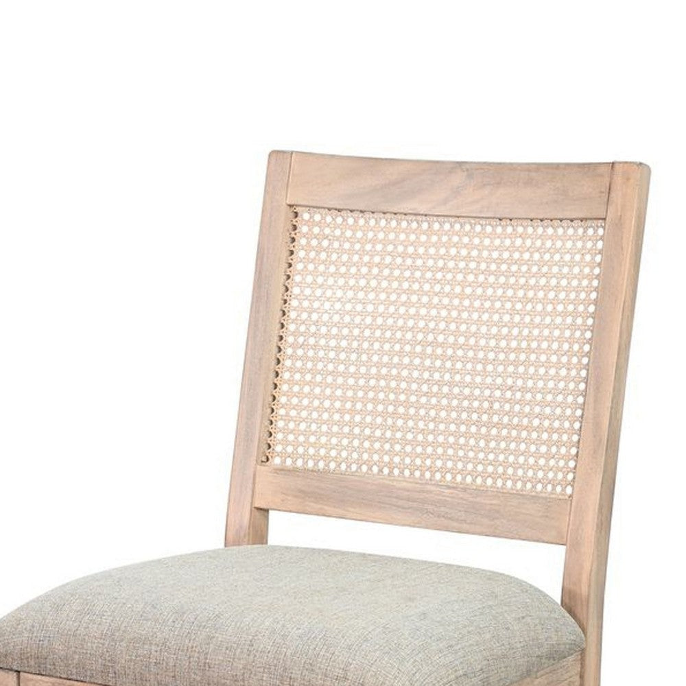 Zemi Dining Chair Set of 2 | Rattan | Beige | Natural Brown Solid Wood