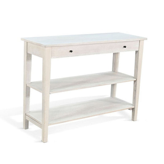 Pela Sofa Console Table | 42" Top | 2 Shelves | Light Gray Solid Wood