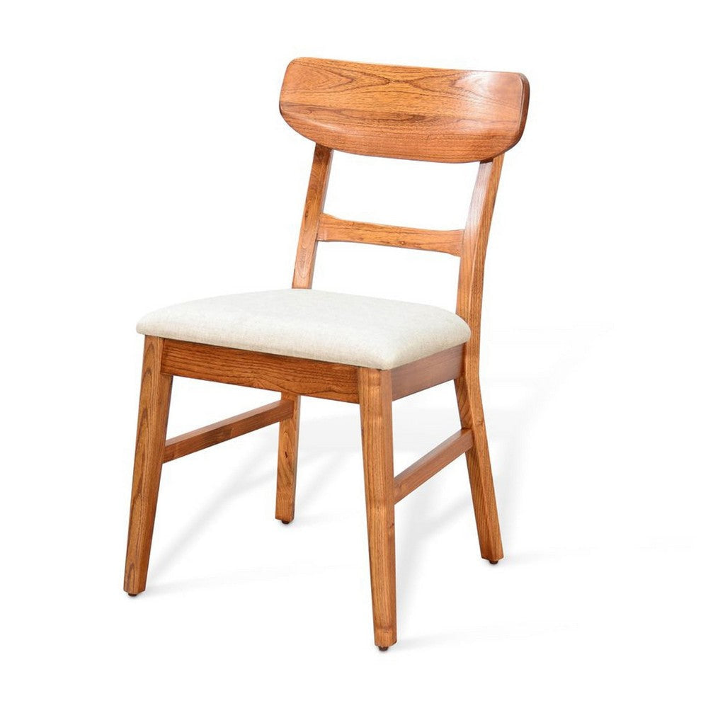 Amy Dining Chair Set of 2 | Curved Back | Beige | Light Brown Solid Wood