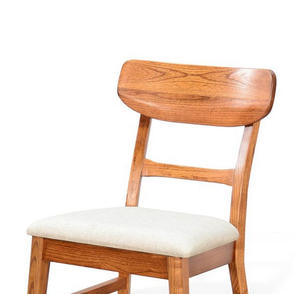 Amy Dining Chair Set of 2 | Curved Back | Beige | Light Brown Solid Wood