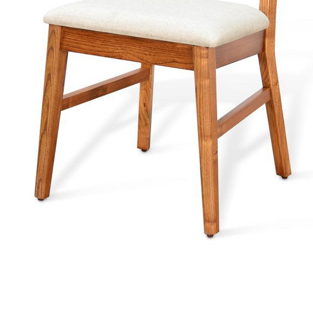 Amy Dining Chair Set of 2 | Curved Back | Beige | Light Brown Solid Wood
