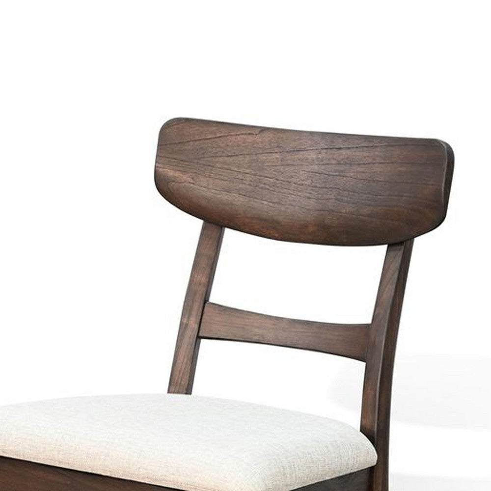 Amy Dining Chair Set of 2 | Curved Back | Beige | Dark Brown Solid Wood