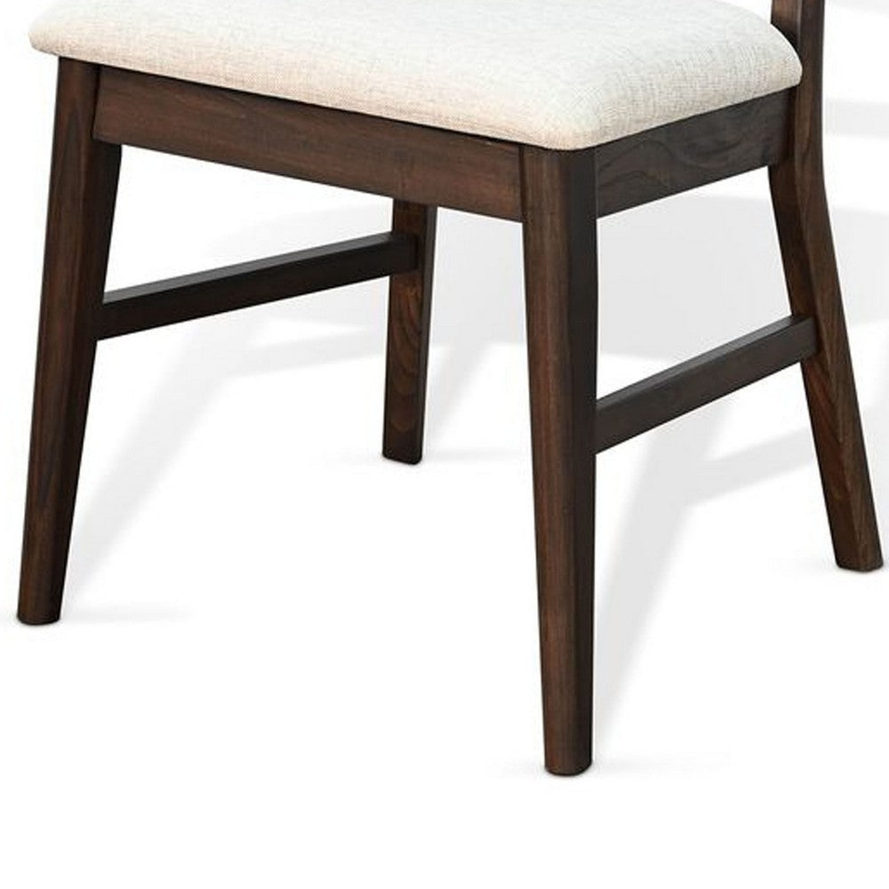 Amy Dining Chair Set of 2 | Curved Back | Beige | Dark Brown Solid Wood