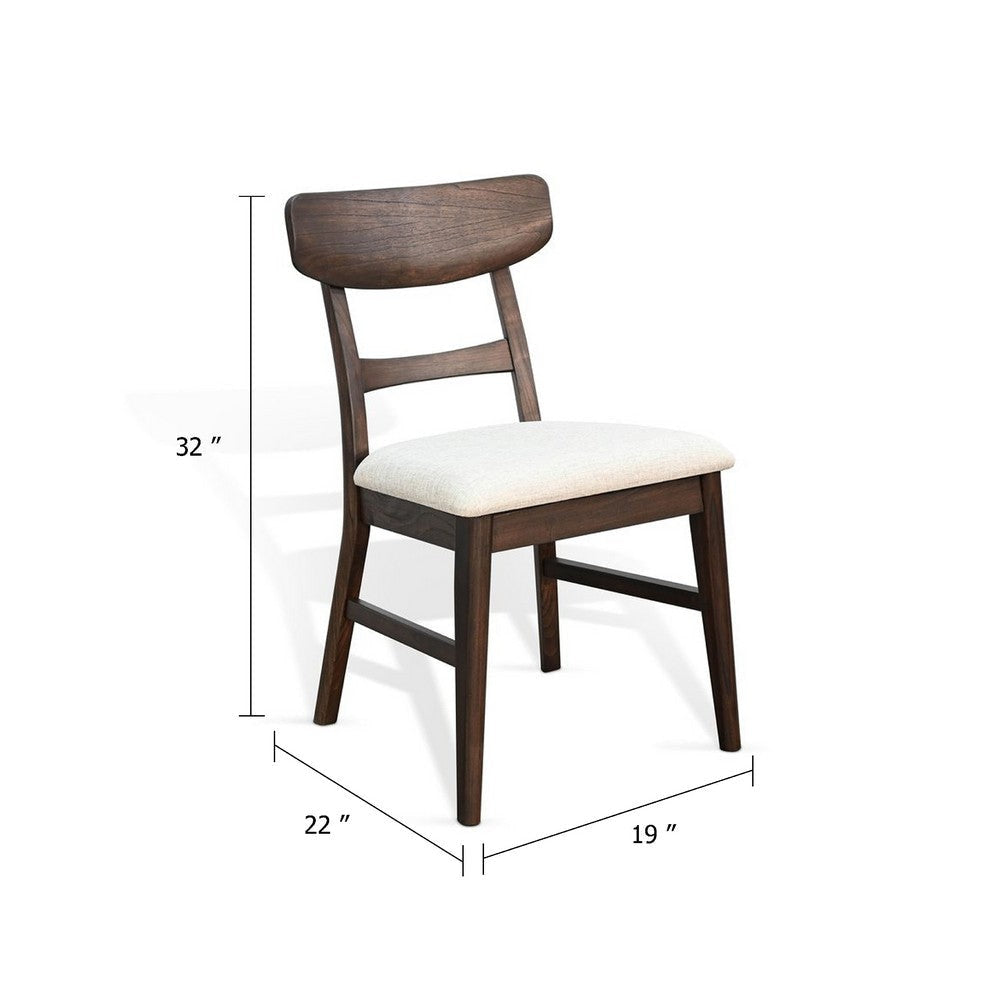 Amy Dining Chair Set of 2 | Curved Back | Beige | Dark Brown Solid Wood