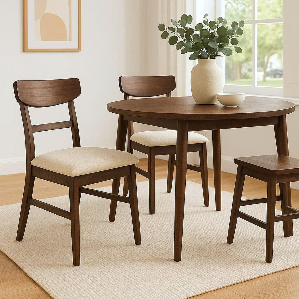 Amy Dining Chair Set of 2 | Curved Back | Beige | Dark Brown Solid Wood