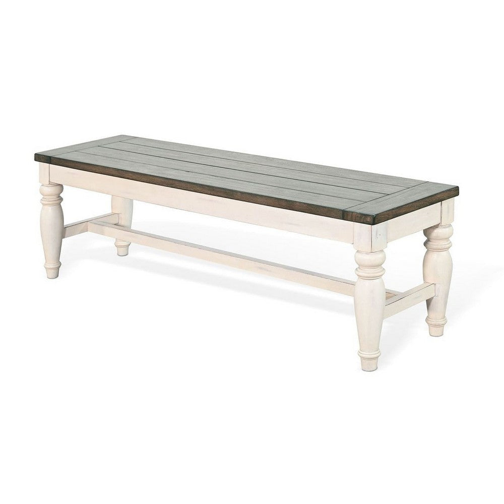 Dean Dining Bench | 52’’ Brown Plank Seat | White Solid Wood BM340397