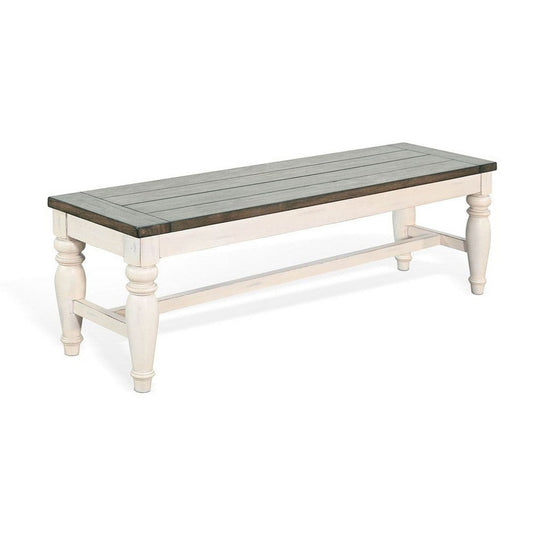 Dean Dining Bench | 52" Brown Plank Seat | White Solid Wood