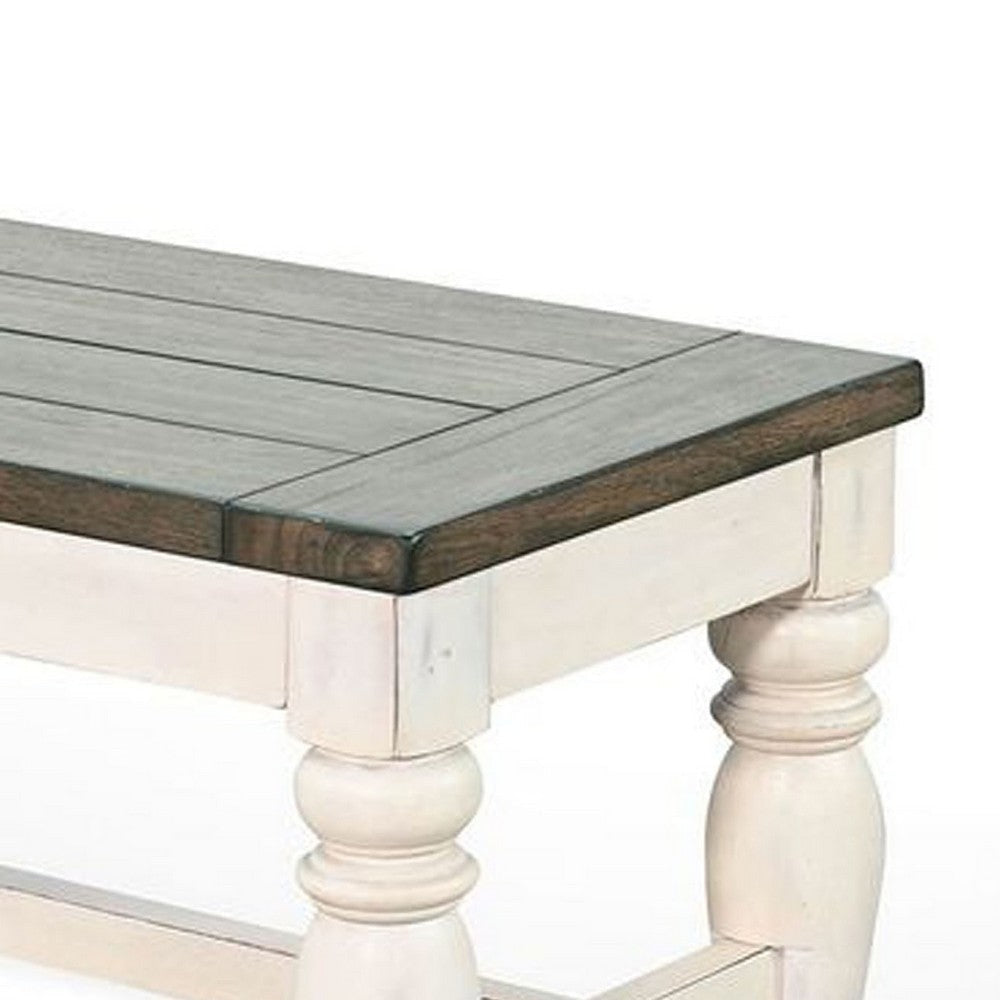 Dean Dining Bench | 52’’ Brown Plank Seat | White Solid Wood BM340397