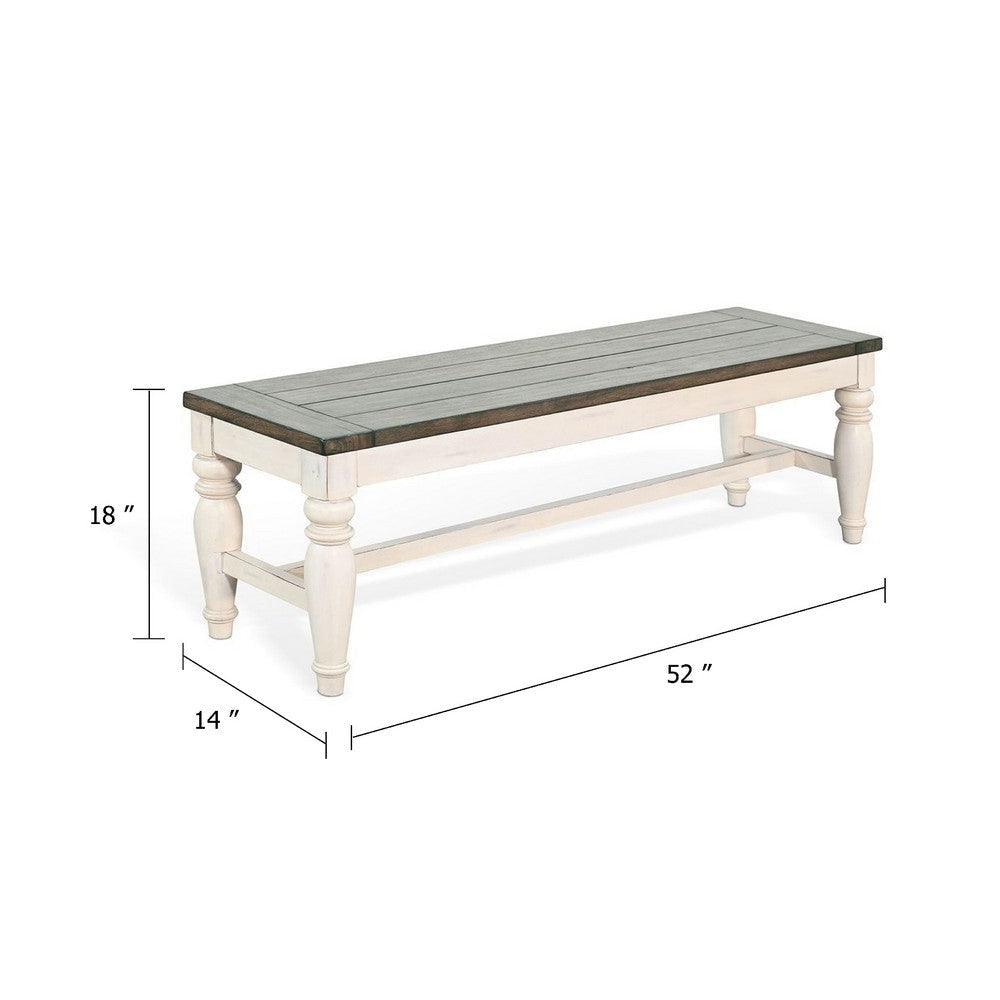 Dean Dining Bench | 52’’ Brown Plank Seat | White Solid Wood BM340397