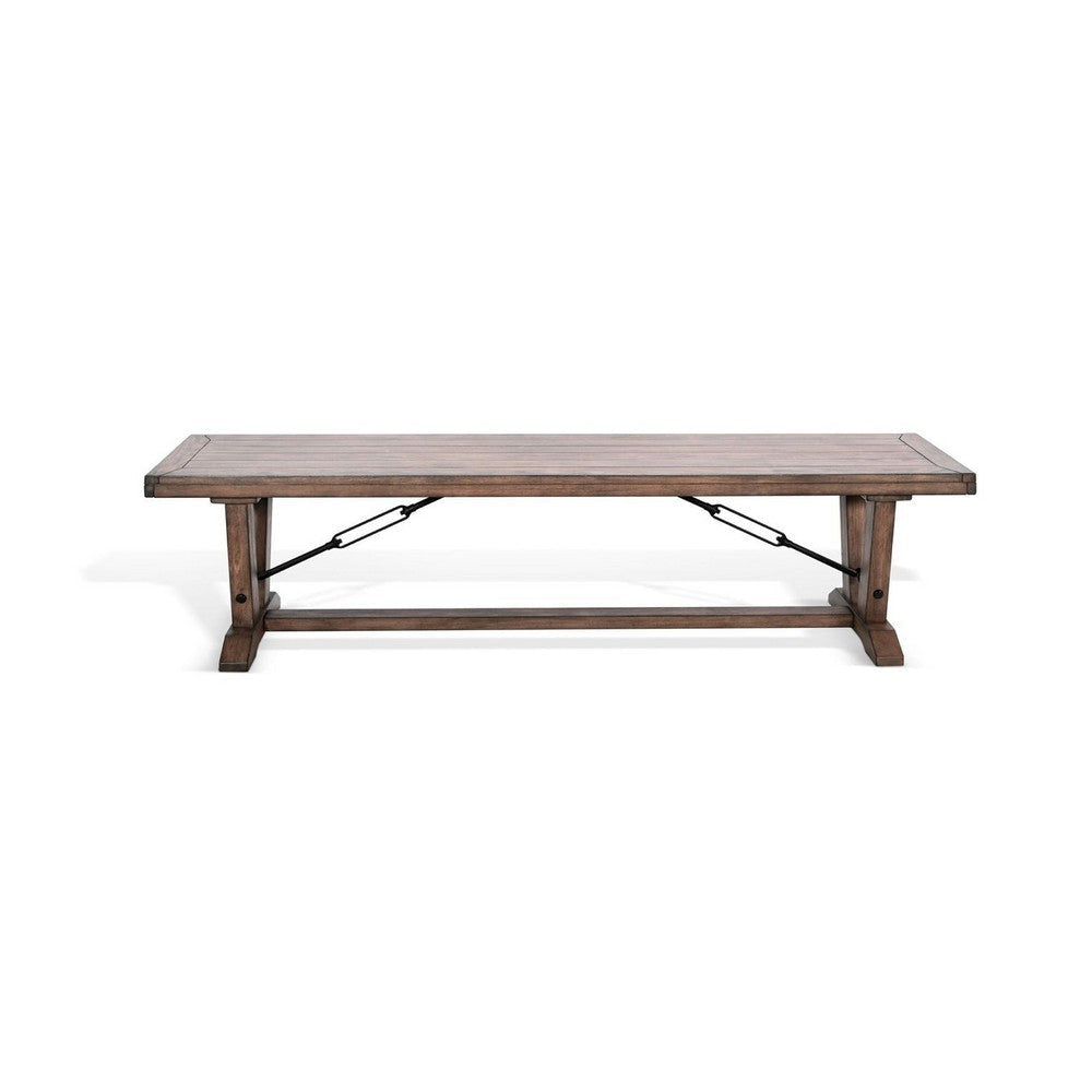 Yael Industrial Bench | Trestle Base | 70’’ Rustic Brown Solid Wood BM340399