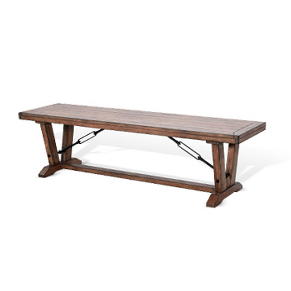 Yael Industrial Bench | Trestle Base | 70’’ Rustic Brown Solid Wood BM340399