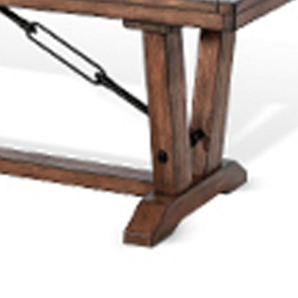 Yael Industrial Bench | Trestle Base | 70’’ Rustic Brown Solid Wood BM340399