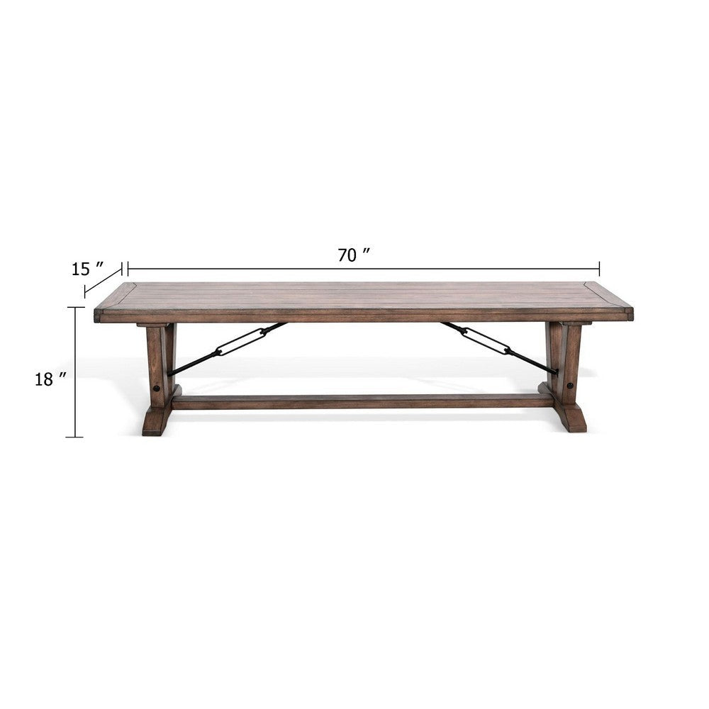 Yael Industrial Bench | Trestle Base | 70’’ Rustic Brown Solid Wood BM340399