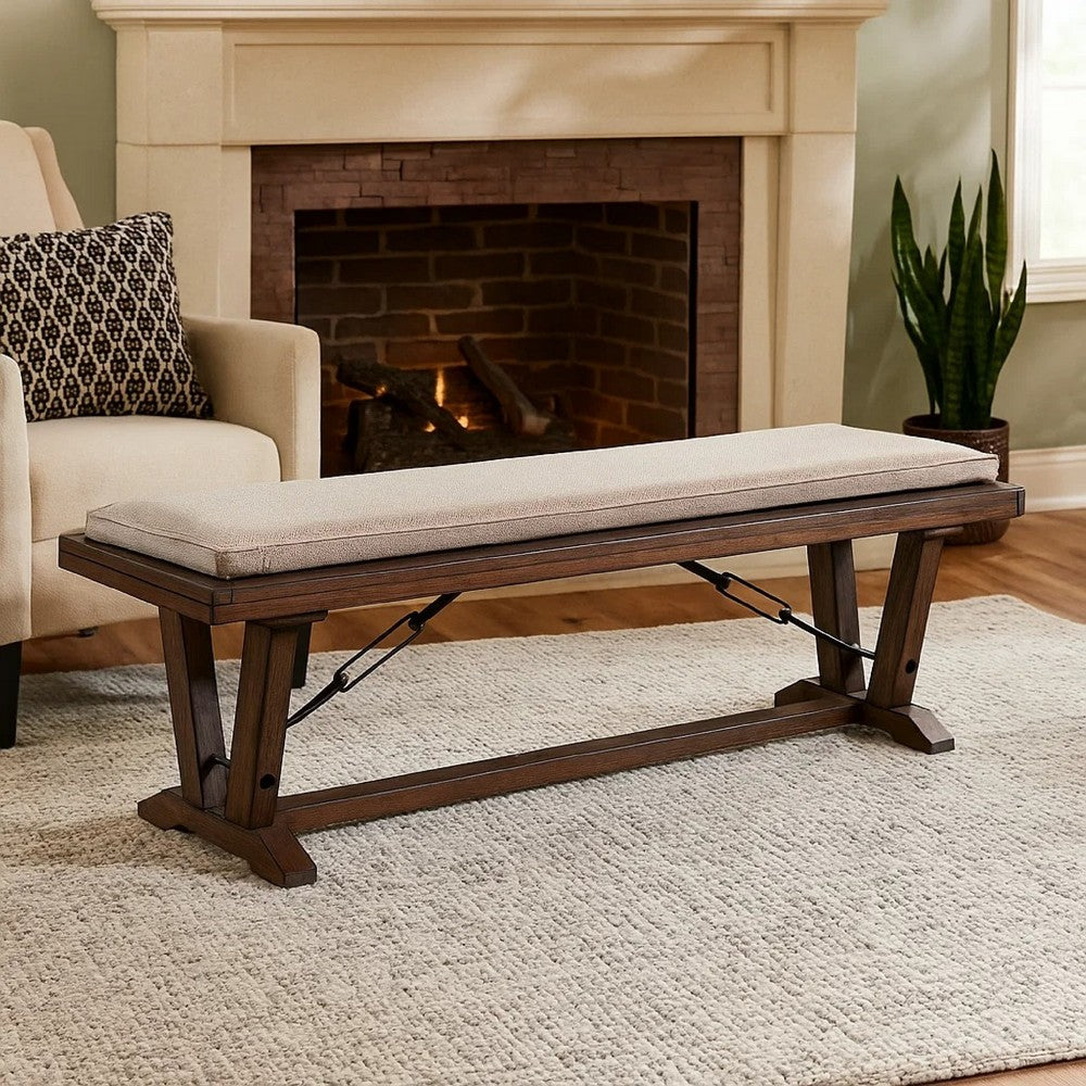 Yael Industrial Bench | Trestle Base | 70" Rustic Brown Solid Wood