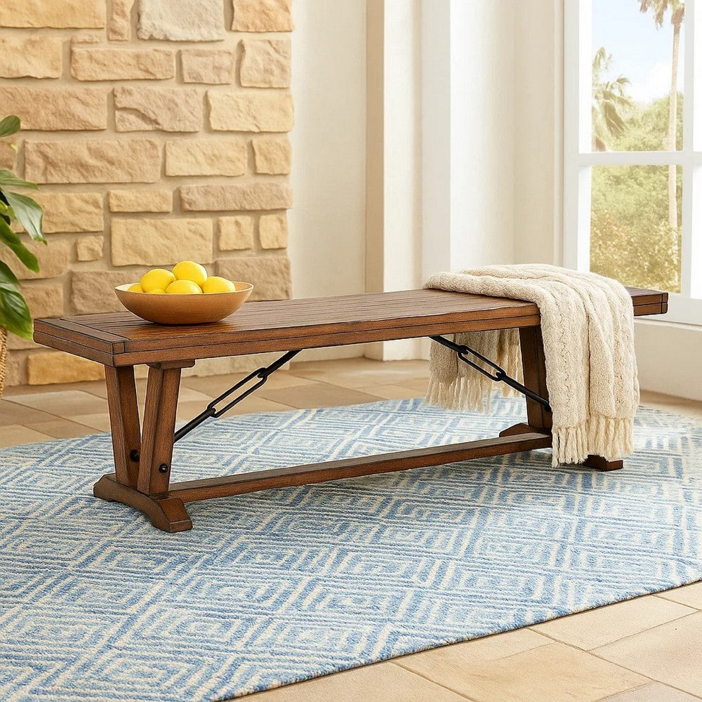 Yael Industrial Bench | Trestle Base | 70" Rustic Brown Solid Wood